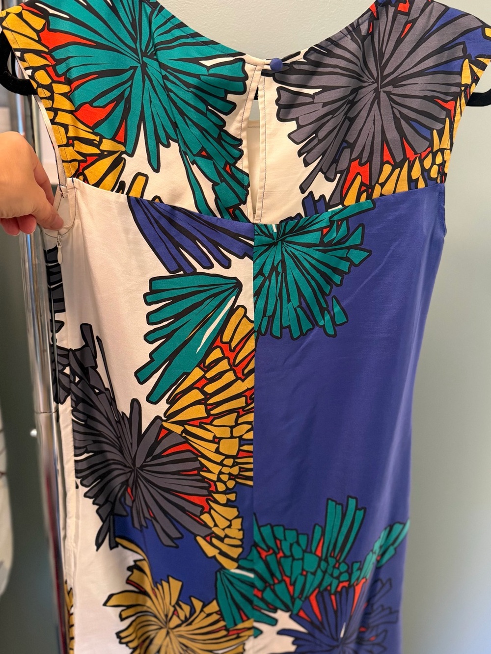 Sleeveless Floral Print Midi Dress — Blue, Green, Yellow 100% Silk